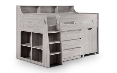 Jupiter Mid Sleeper Grey Oak - Kids Grey Mid Sleeper with Desk and Storage ModelBedroom