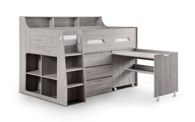 Jupiter Mid Sleeper Grey Oak - Kids Grey Mid Sleeper with Desk and Storage ModelBedroom