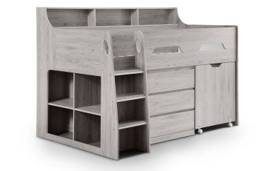 Jupiter Mid Sleeper Grey Oak - Kids Grey Mid Sleeper with Desk and Storage ModelBedroom