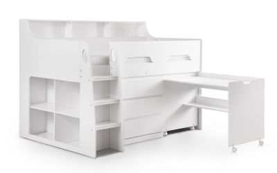 Jupiter Mid Sleeper White - Kids White Mid Sleeper with Desk and Storage ModelBedroom