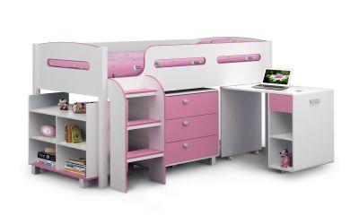 Kimbo Pink Cabin Bed - Girls Cabin Bed - Kids Mid Sleeper ModelBedroom