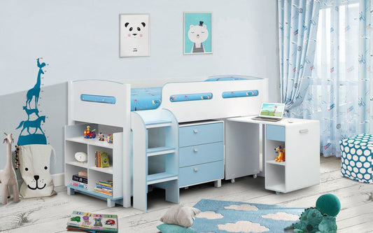 Kimbo Blue Cabin Bed - Kids Cabin Bed Blue - Kids Mid Sleeper ModelBedroom