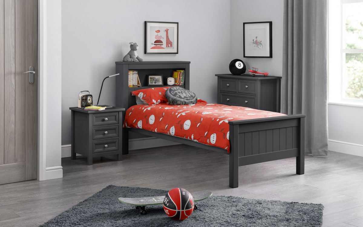 Maine Bookcase Bed 90CM Anthracite - Kids Single Bed ModelBedroom